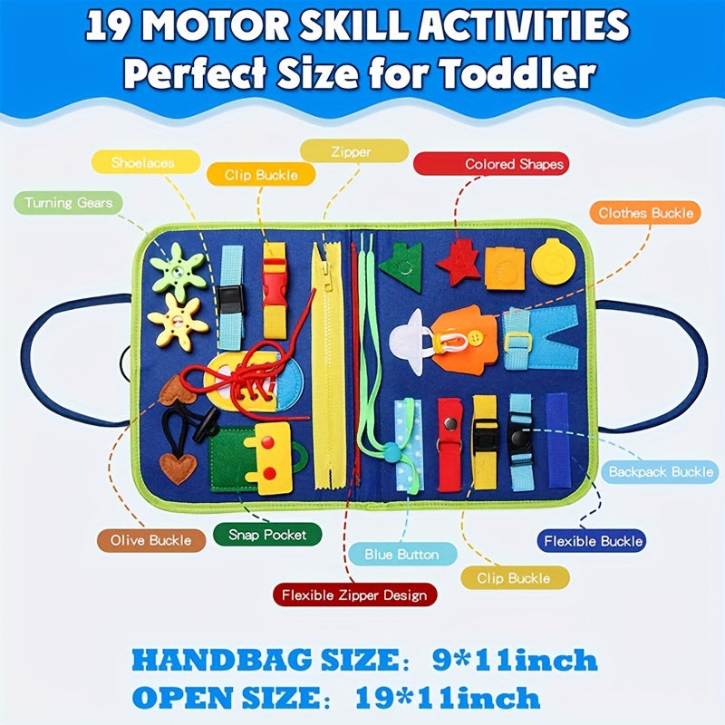 Busy Board Montessori Toy Develop Fine Motor Skills & Educational Puzzle Sensory Development - Perfect Travel Toy For Planes & Cars - Great Christmas And Halloween Gift