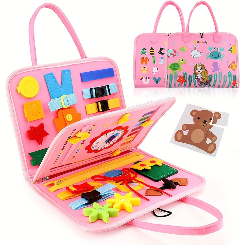 Busy Board Montessori Toy Develop Fine Motor Skills & Educational Puzzle Sensory Development - Perfect Travel Toy For Planes & Cars - Great Christmas And Halloween Gift
