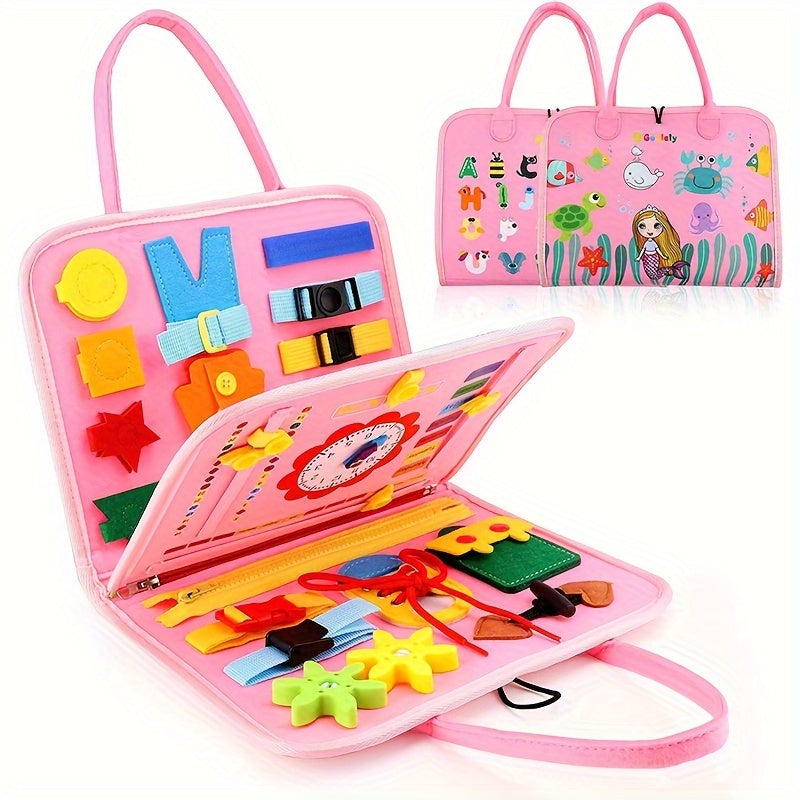 Busy Board Montessori Toy Develop Fine Motor Skills & Educational Puzzle Sensory Development - Perfect Travel Toy For Planes & Cars - Great Christmas And Halloween Gift