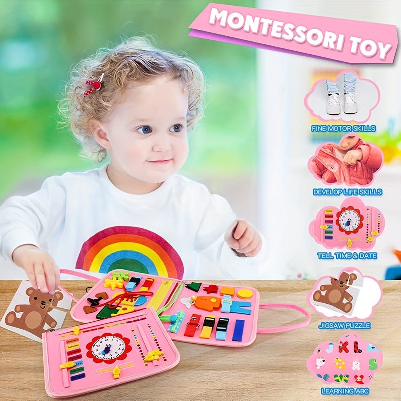 Busy Board Montessori Toy Develop Fine Motor Skills & Educational Puzzle Sensory Development - Perfect Travel Toy For Planes & Cars - Great Christmas And Halloween Gift