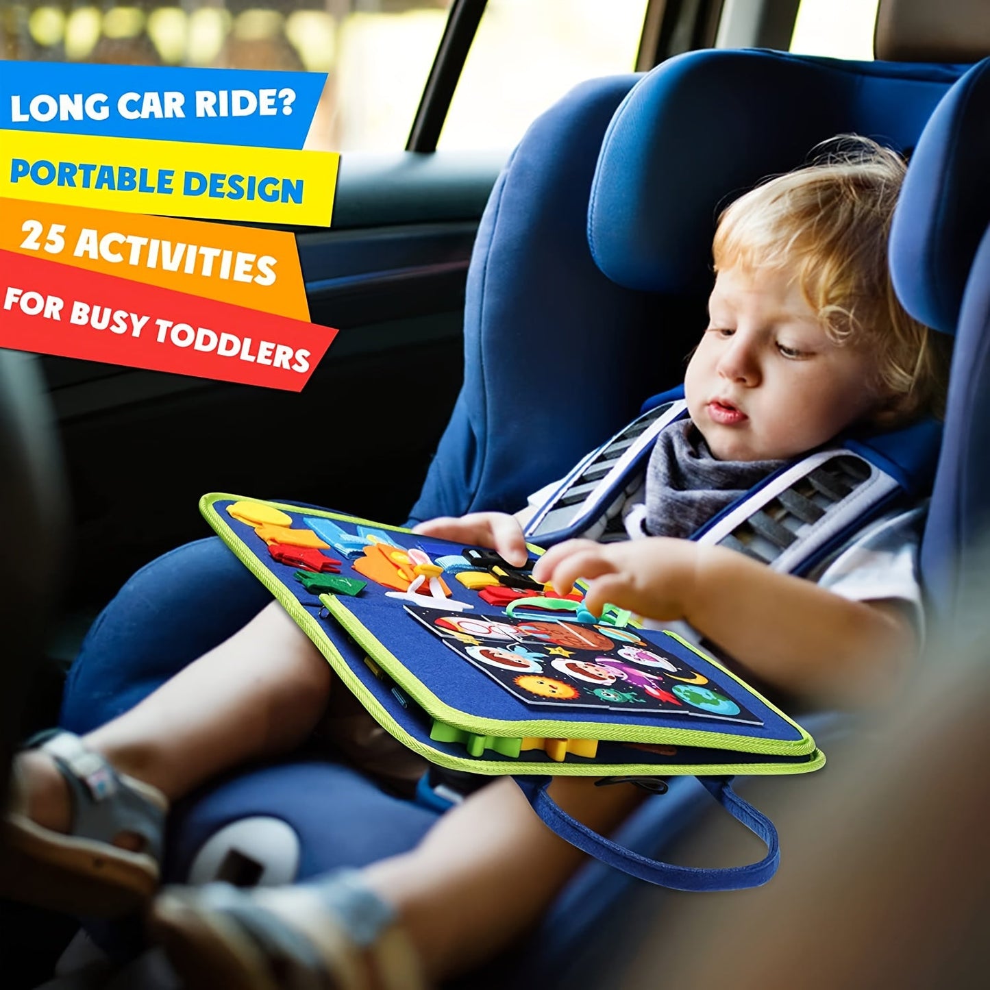 Busy Board Montessori Toy Develop Fine Motor Skills & Educational Puzzle Sensory Development - Perfect Travel Toy For Planes & Cars - Great Christmas And Halloween Gift