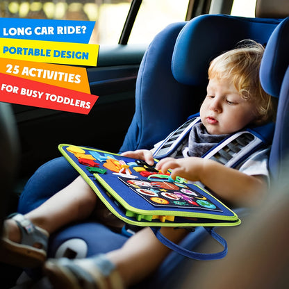 Busy Board Montessori Toy Develop Fine Motor Skills & Educational Puzzle Sensory Development - Perfect Travel Toy For Planes & Cars - Great Christmas And Halloween Gift