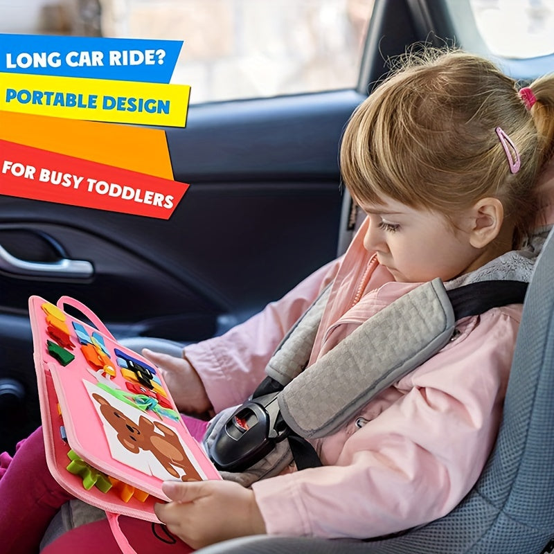 Busy Board Montessori Toy Develop Fine Motor Skills & Educational Puzzle Sensory Development - Perfect Travel Toy For Planes & Cars - Great Christmas And Halloween Gift